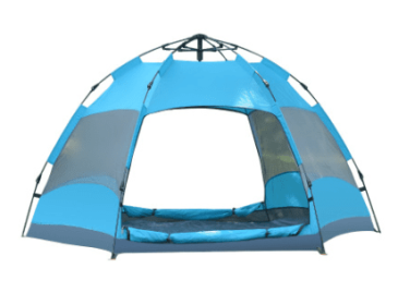 Automatic Hexagonal Tent Multi-Person Double-Layer Outdoor Camping Rain Tent (Color: Blue, size: L)